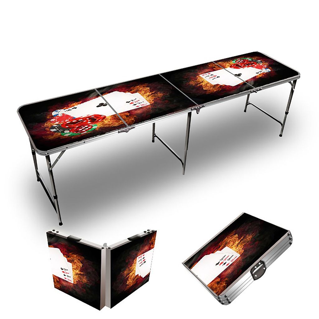 Chips And Cards On Fire Beer Pong Table