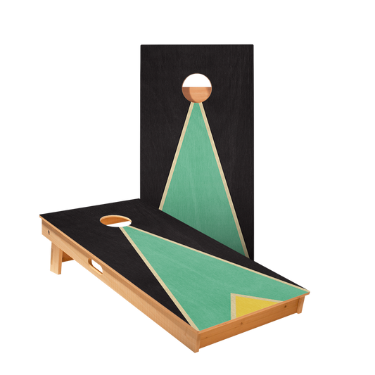 Classic Retro Triangle Black Teal Yellow Cornhole Boards