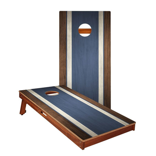 Classic Stripes Dark Wood Blue Cornhole Boards