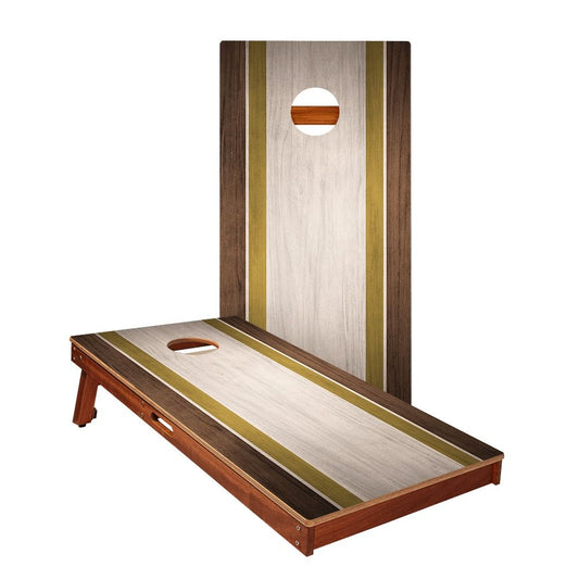 Classic Stripes Dark Wood Ivory and Gold Cornhole Boards