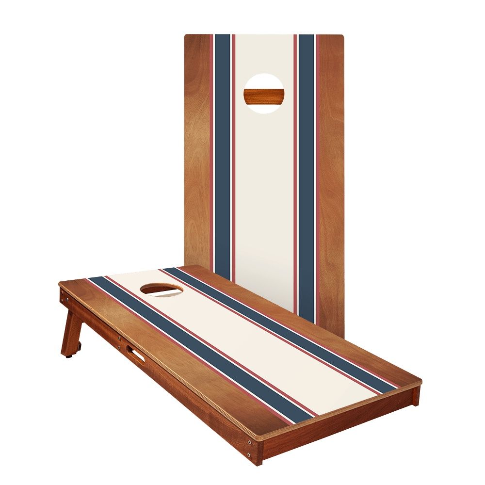 Classic Stripes Mahogany Blue and Red Cornhole Boards