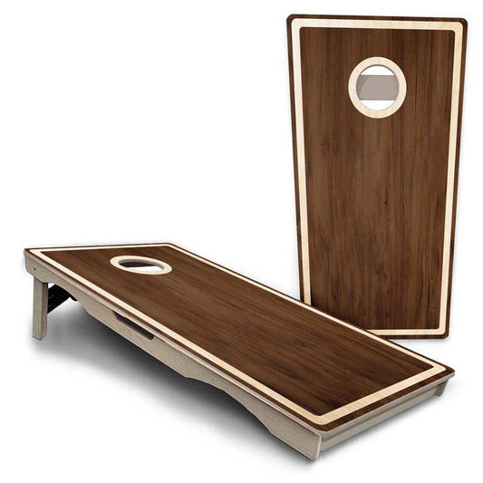 Dark Wood Natural Border Pro Solution Cornhole Boards