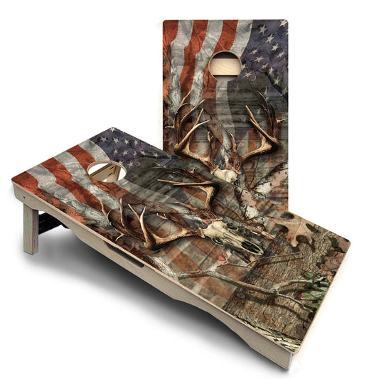 Deer Skull USA Flag Pro Solution Cornhole Boards