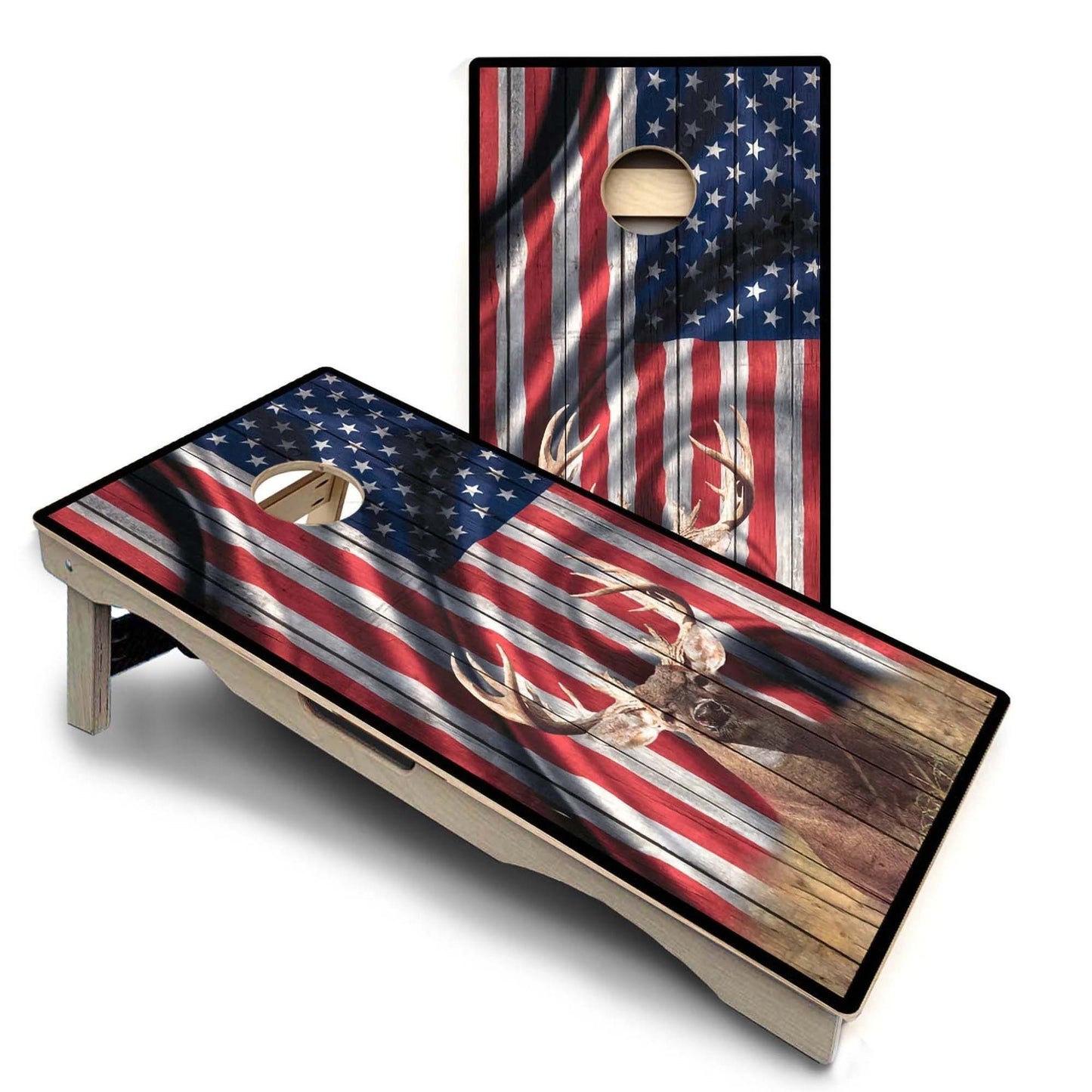 Deer Wavy USA Flag Pro Solution Cornhole Boards