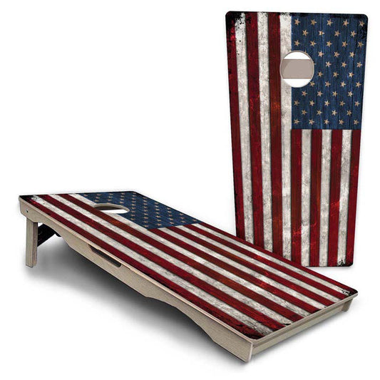 Rustic USA Flag Pro Solution Cornhole Boards