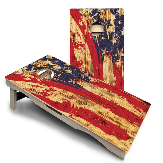 Faded Burnt USA Flag Pro Solution Cornhole Boards