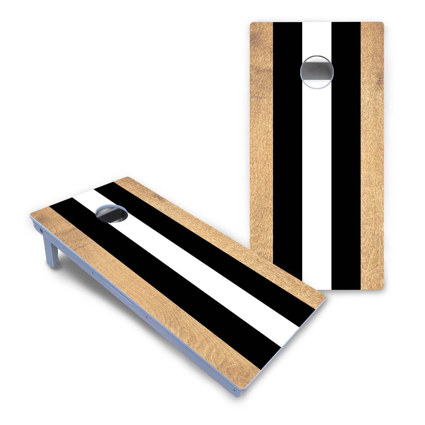 Black and White Stripes All-Weather Cornhole Set