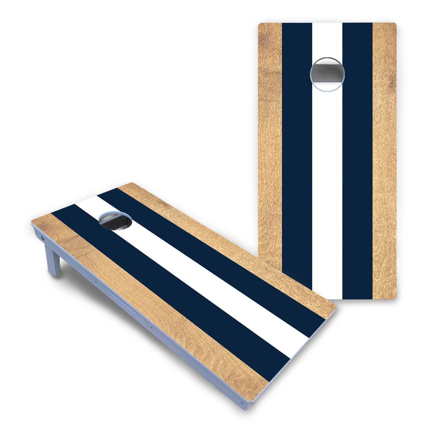 Navy and White Stripes All-Weather Cornhole Set