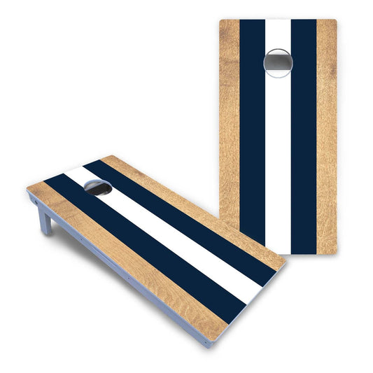 Navy and White Stripes All-Weather Cornhole Set
