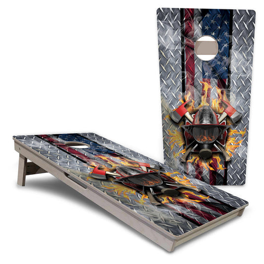 Firefighter on Diamond Plating Pro All-Weather Cornhole Boards