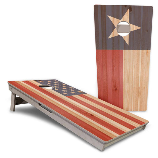 Faded USA and Texas Flag Pro Cornhole Boards