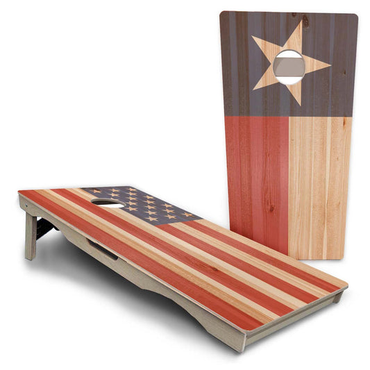 Faded USA and Texas Flag Pro Solution Cornhole Boards