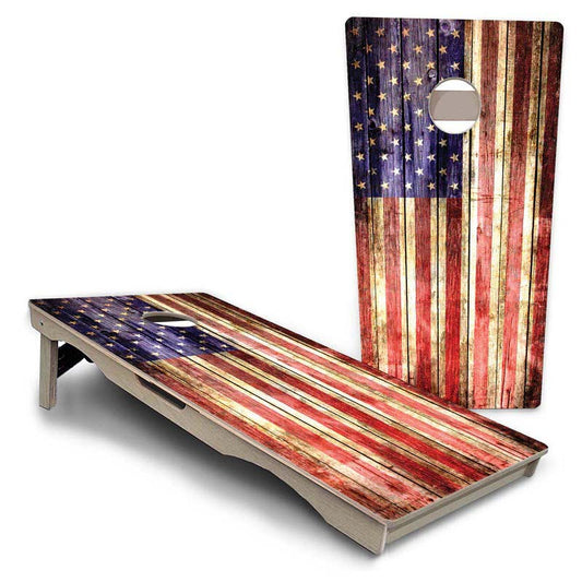 Rustic Wood Flag Pro Solution Cornhole Boards