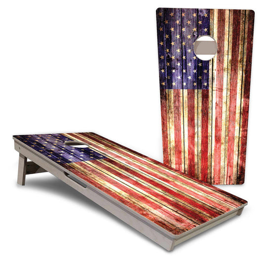 Rustic Wood Flag Pro Cornhole Boards