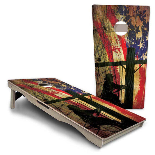 Faded Lineman Flag Pro Solution Cornhole Boards
