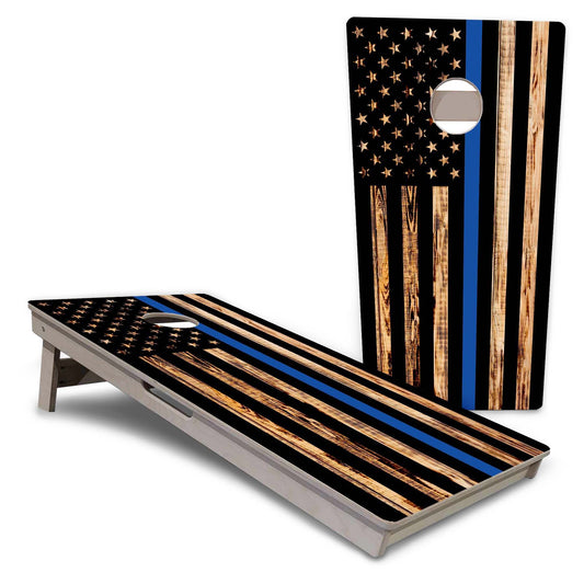Charred Blue Line Pro Cornhole Boards