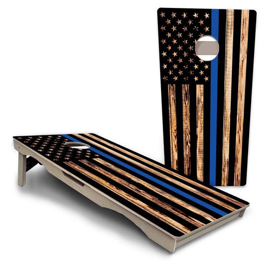 Charred Blue Line Pro Solution Cornhole Boards