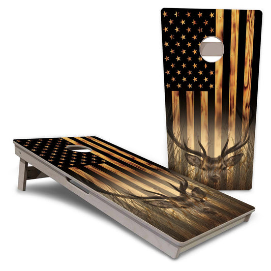 American Flag Hidden Deer Cornhole Boards