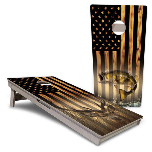 American Flag Hidden Deer & Fish Cornhole Boards