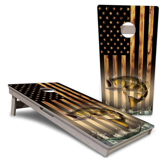 American Flag Hidden Fish Cornhole Boards