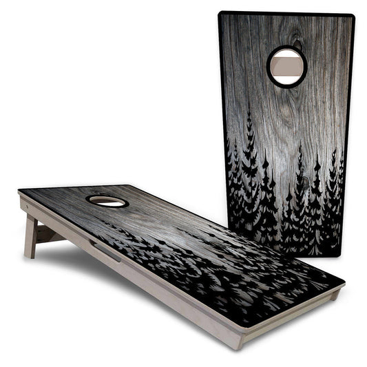 Greyscale Pine Trees Pro All-Weather Cornhole Boards