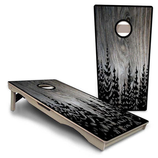 Greyscale Pine Trees Pro Solution Cornhole Boards