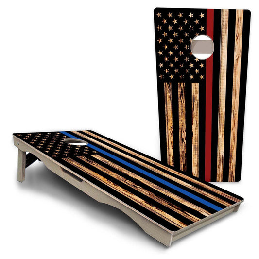Charred Blue and Red Line Pro Solution Cornhole Boards