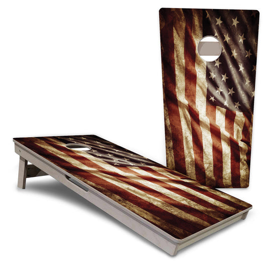 Rustic Wavy Flag Pro Cornhole Boards