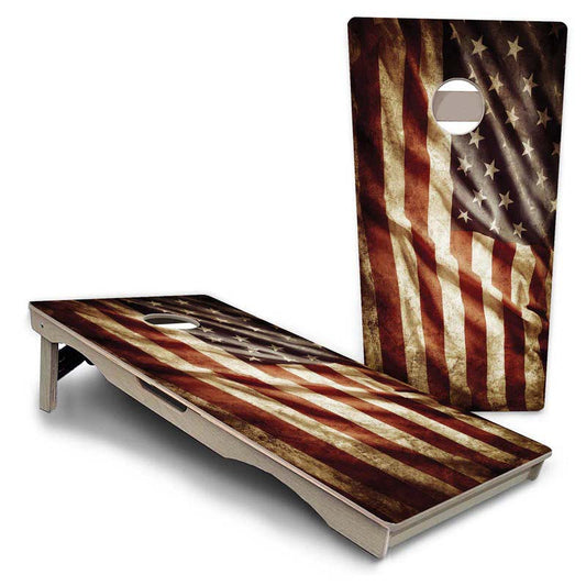 Rustic Wavy Flag Pro Solution Cornhole Boards