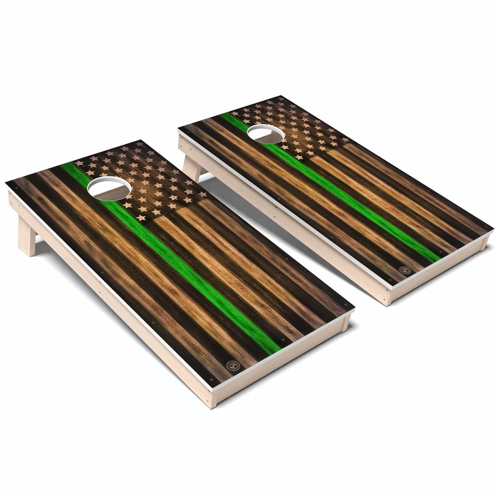 Charred First Responder USA Green Line Weatherproof Cornhole Boards