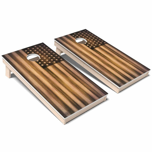 Burnt Wood American Flag Weatherproof Cornhole Boards