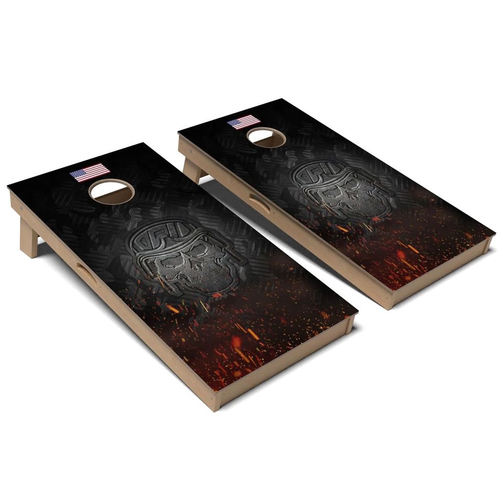 Metal Skull Helmet Cornhole Board Set