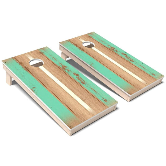 Vintage Green & White Stripes All-Weather Cornhole 