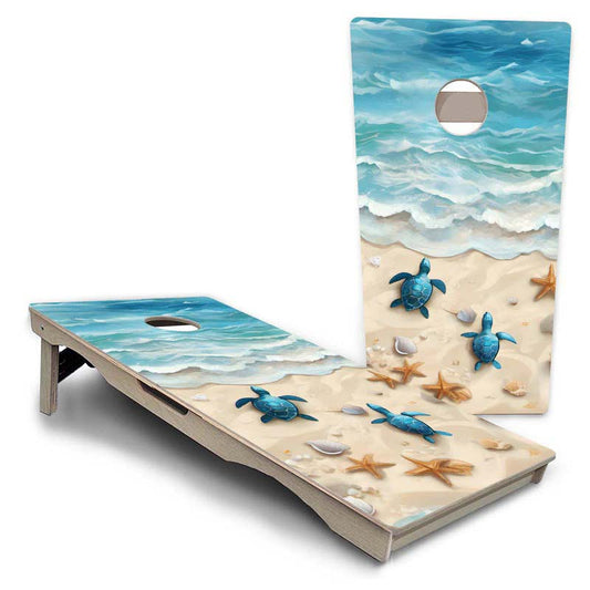 Sea Turtle Beach Scene Pro Solution Cornhole Boards