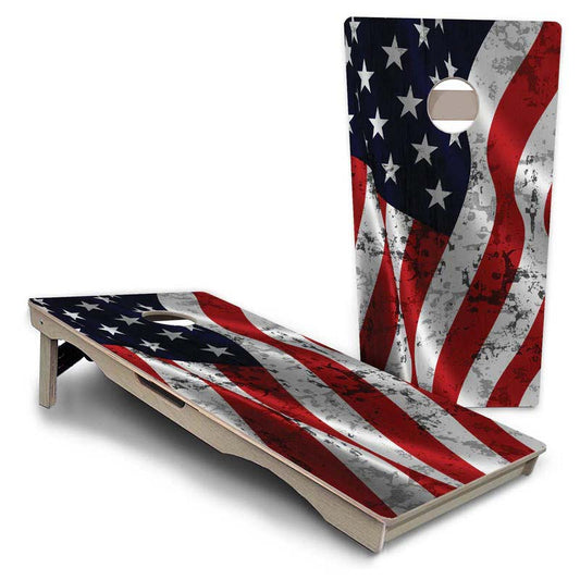 Wavy Distressed Flag Pro Solution Cornhole Boards