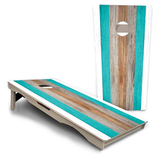 Beach Theme Stripe Design Pro Solution Cornhole Boards