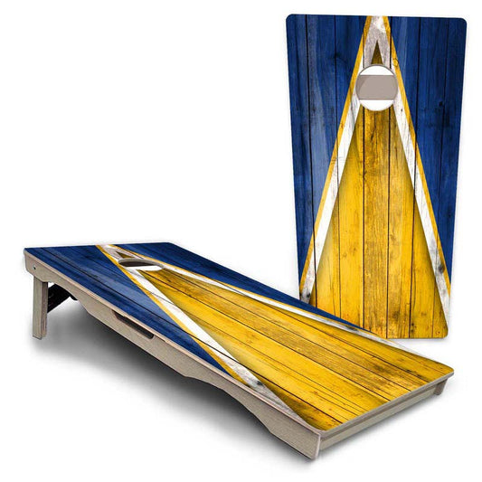 Yellow and Blue Triangle Pro Solution Cornhole Boards