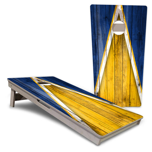 Yellow and Blue Triangle Pro Cornhole Boards