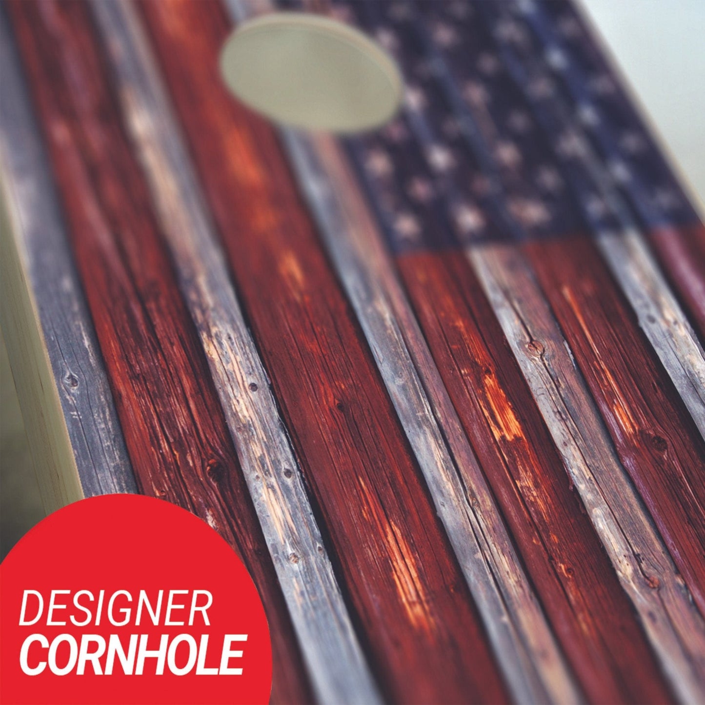 country rustic american flag cornhole close up