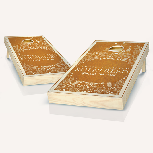 Stained Floral Maple Wedding Cornhole Boards