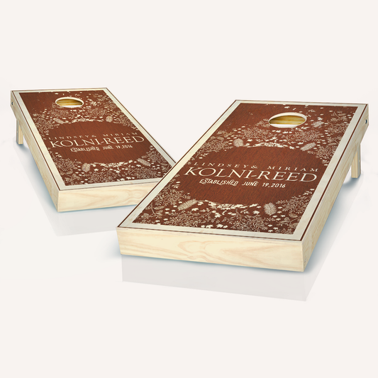 Stained Floral Rosewood Wedding Cornhole Boards