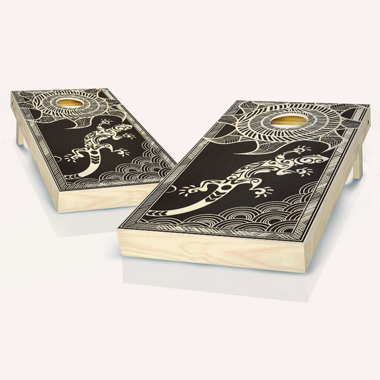 Tribal Lizard Ebony Cornhole Boards