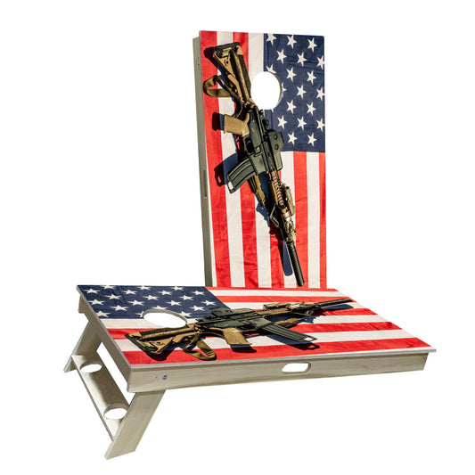 American Flag with Rifle Cornhole Boards