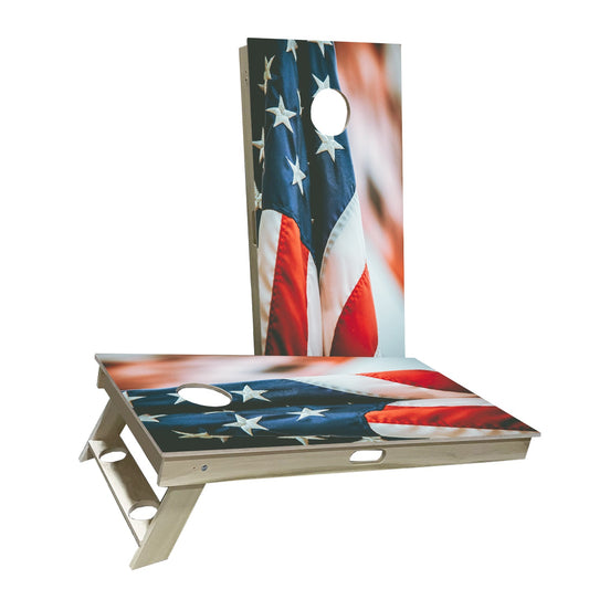 Blurred American Flag Cornhole Boards