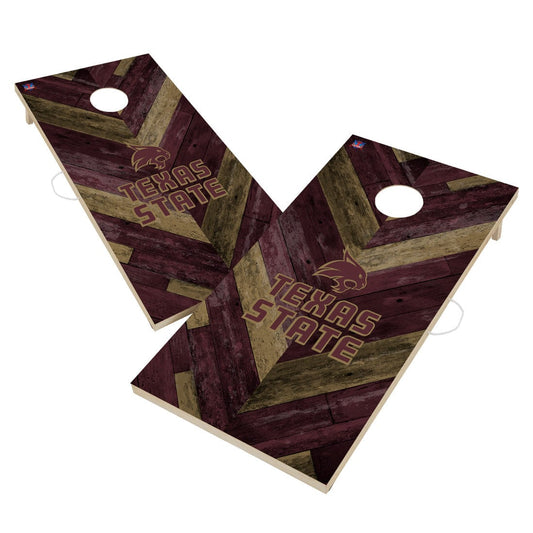 Texas State University Bobcats Cornhole Board Set - Herringbone Design