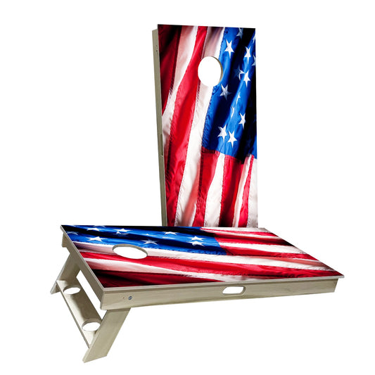 American Flag Wavy Rustic Cornhole Boards