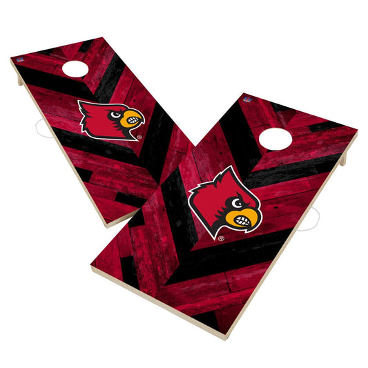 Louisville Cardinals Cornhole Board Set - Herringbone Design