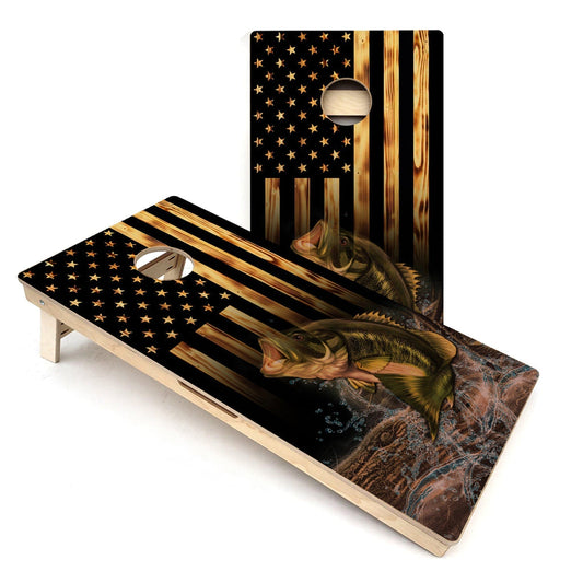 American Flag Hidden Fish Cornhole Boards