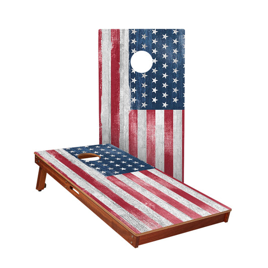 White Rustic Wood American Flag Cornhole Boards