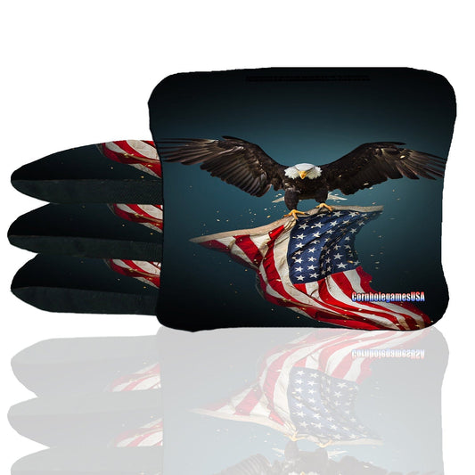 Bald Eagle Carrying American Flag Cornhole Bags